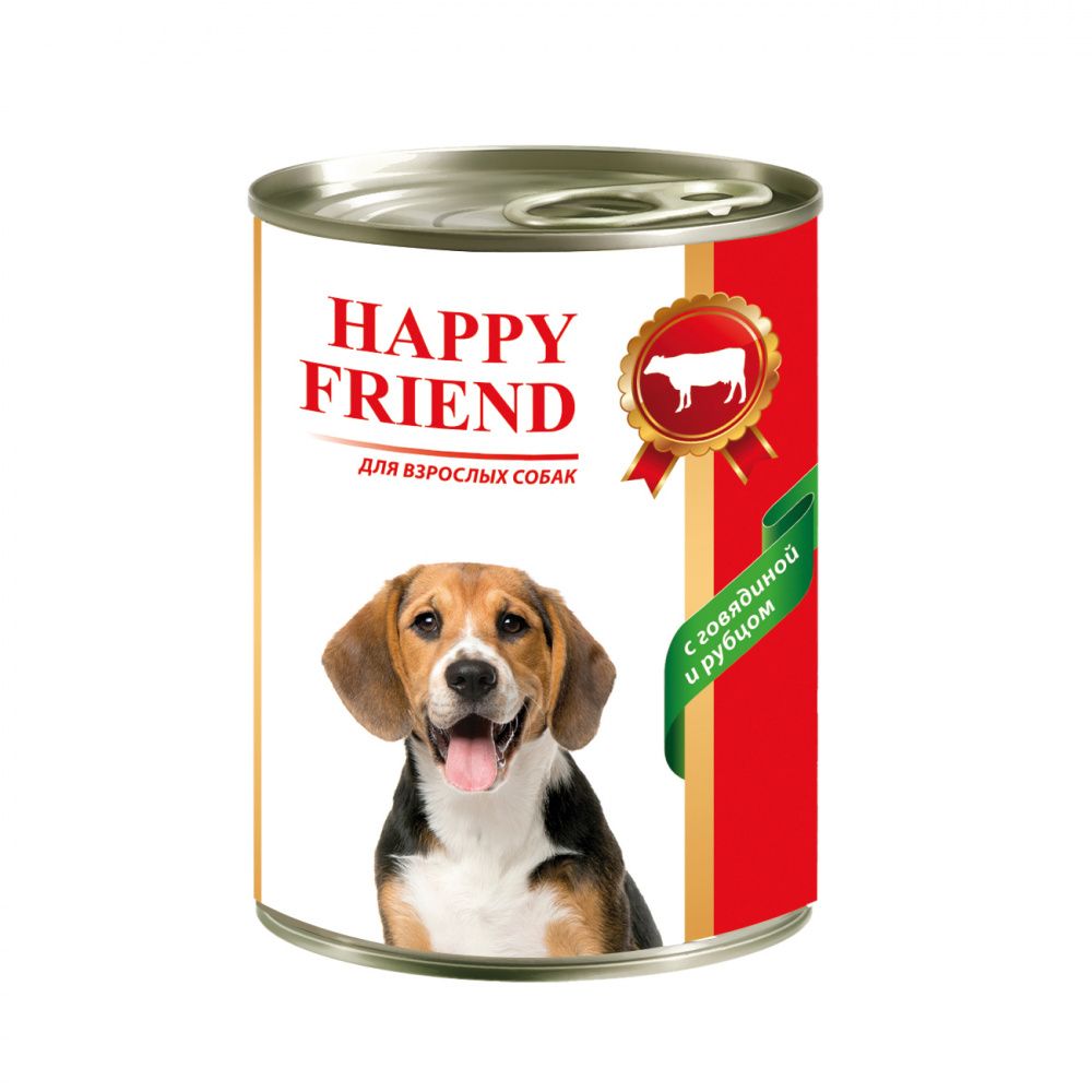 Корм для собак HAPPY FRIEND с говядиной и рубцом банка 410г корм для собак happy friend паштет с говядиной конс 125г