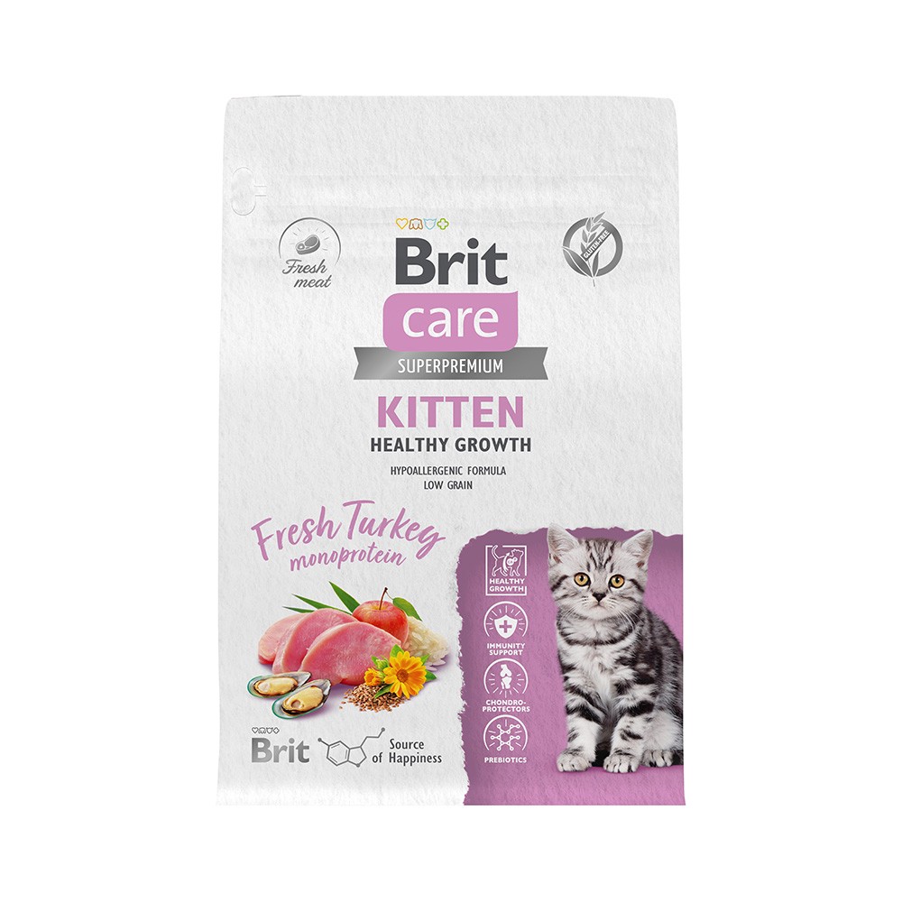 Корм для котят, беременных и кормящих кошек Brit Care Healthy Growth индейка сух. 400г фото