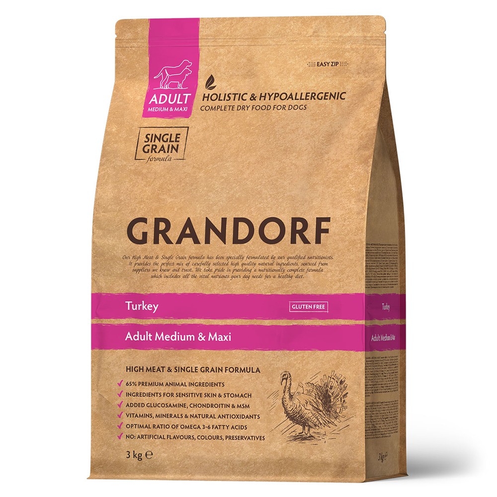 Корм для собак GRANDORF для средних и крупных пород, индейка сух. 3кг корм для собак grandorf для крупных пород ягненок с рисом сух 3кг