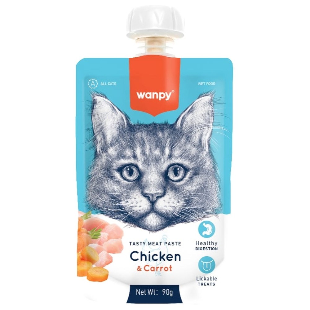 Лакомство для кошек WANPY Cat Мясной мусс из курицы и моркови 90г 178₽