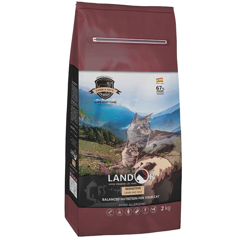 

Корм для кошек LANDOR, с чувствительным пищеварением, ягненок с рисом сух. 2кг