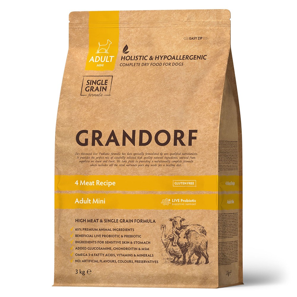 цена Корм для собак GRANDORF Четыре вида мяса для мелких пород сух. 3кг
