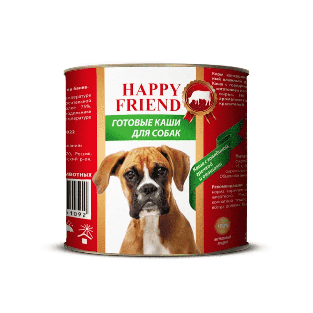 Корм для собак HAPPY FRIEND Каша с говядиной, гречкой и овощами 525г мини багет с чесноком 525г