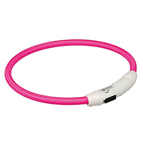 цена Ошейник светящийся для собак TRIXIE Мигающее кольцо USB M–L: 45см 7мм нейлон розовый USB