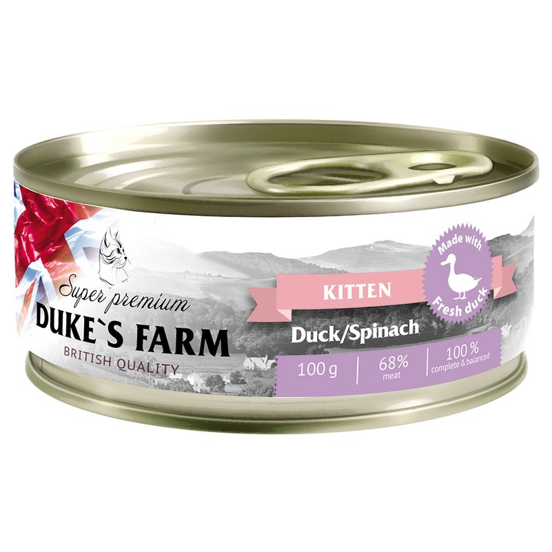 

Корм для котят DUKE'S FARM, Утка, шпинат конс. 100г