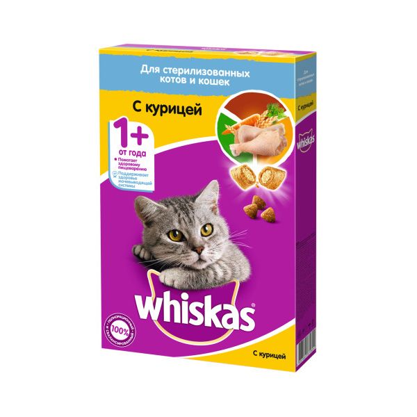 

Корм для кошек Whiskas для стерилизованных кошек, курица, для стерилизованных кошек, курица