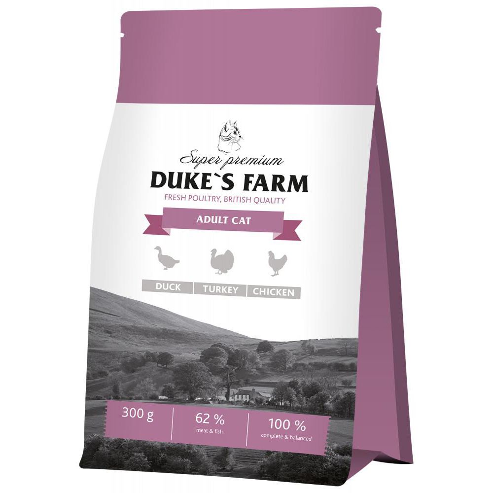 

Корм для кошек DUKE'S FARM, утка, курица, индейка сух. 300г