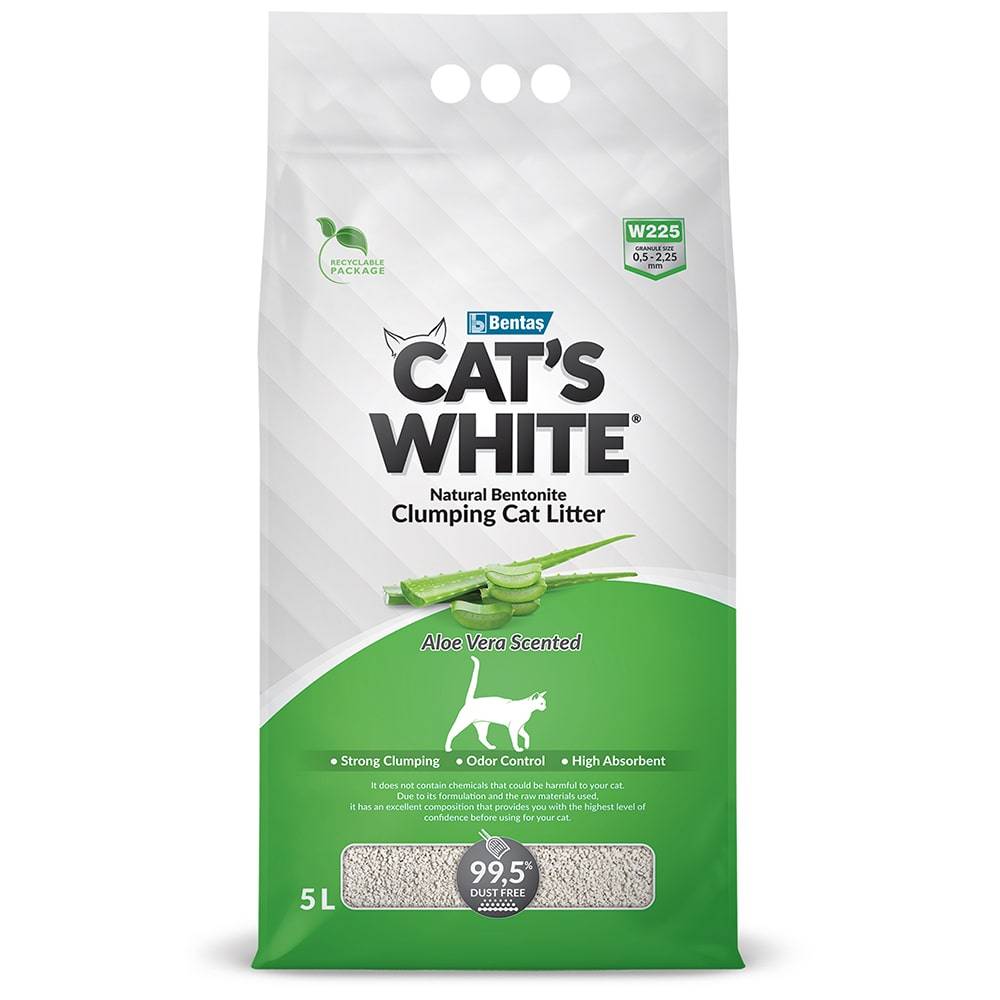 Наполнитель для кошачьего туалета CAT'S WHITE Aloe Vera комкующийся с аром. алоэ вера 5л