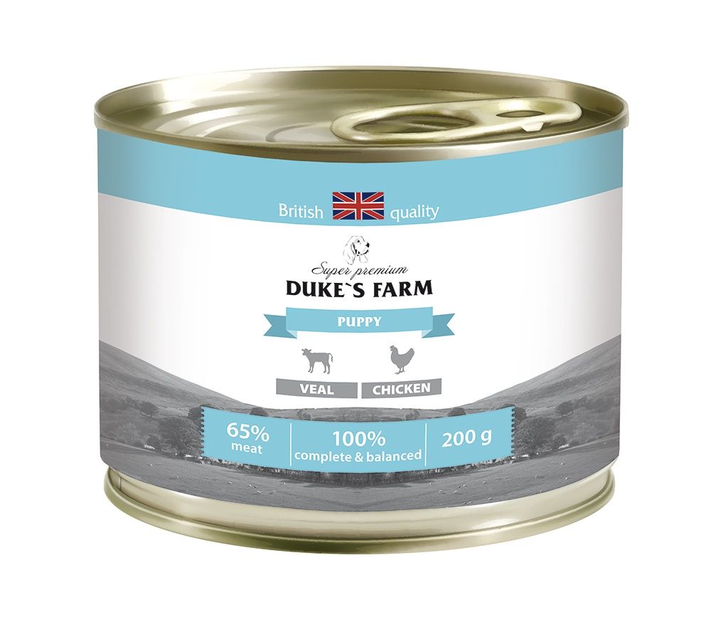 

Корм для щенков DUKE'S FARM телятина, курица конс. 200г, телятина, курица конс. 200г