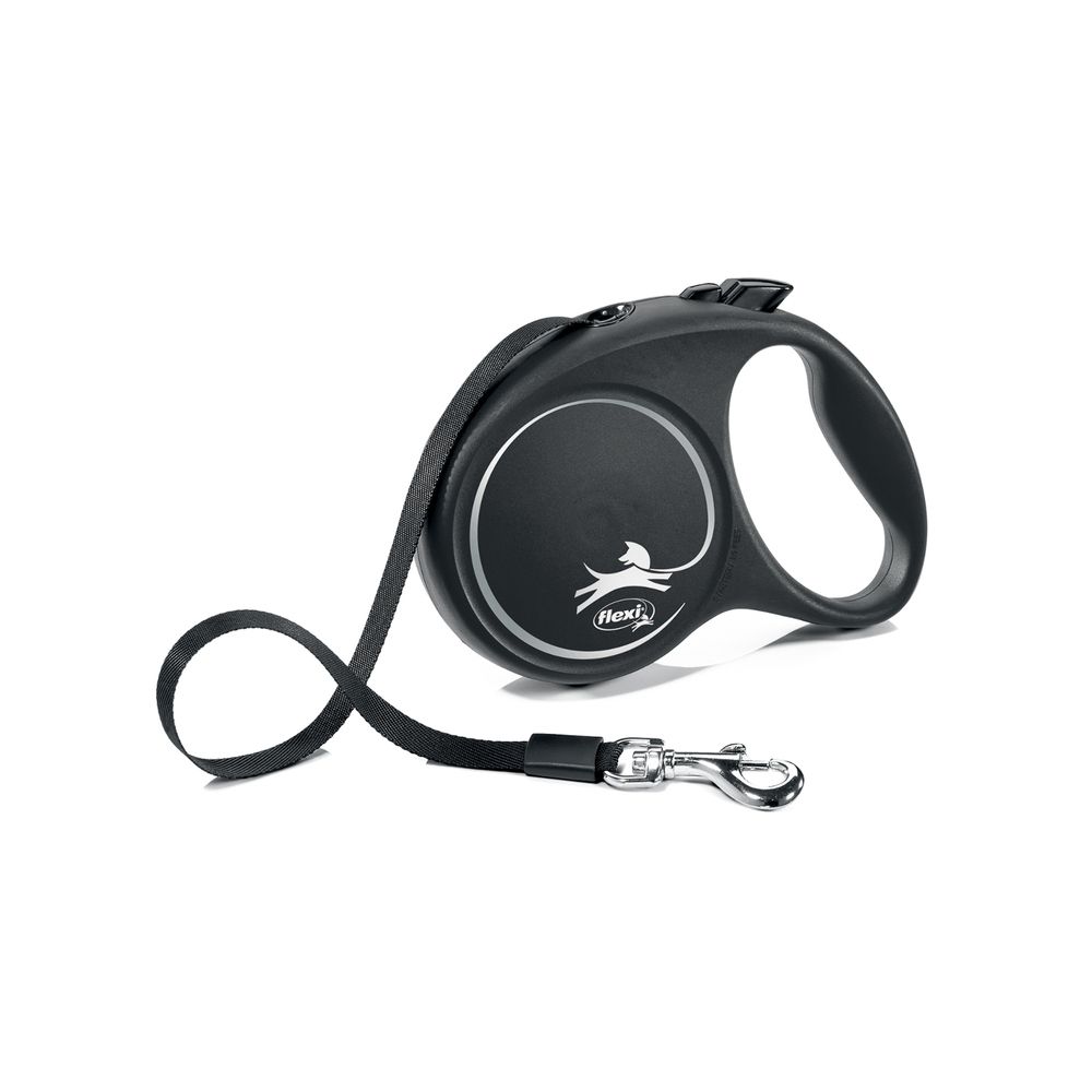 Рулетка для собак Flexi Black Design M (до 25 кг) 5 м лента черный/серебро фото