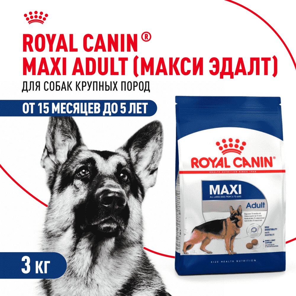 Корм для собак ROYAL CANIN Maxi Adult для крупных пород от 15 месяцев до 5 лет, сух. 3кг