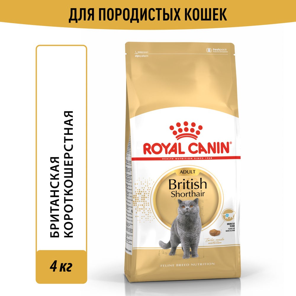 Корм для кошек ROYAL CANIN British Shorthair для породы британская короткошёрстная сух. 4кг корм для кошек royal canin renal rf 23 для поддержания функции почек сух 4кг