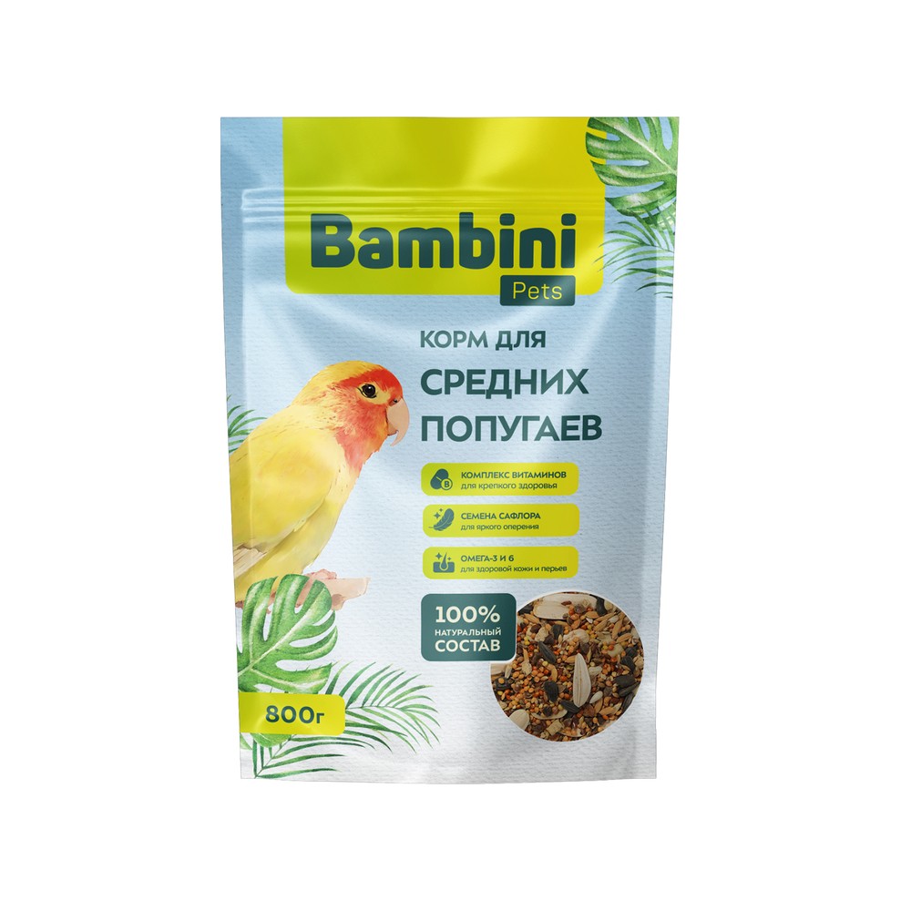 Корм для птиц BAMBINI PETS для средних попугаев 800г