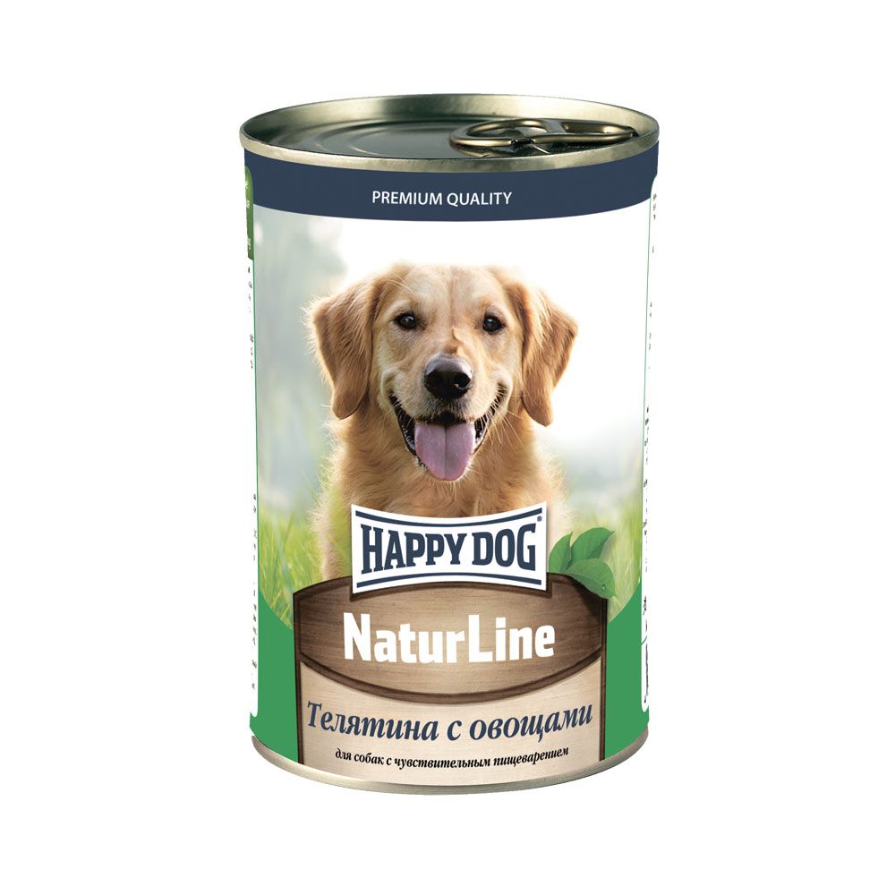 цена Корм для собак HAPPY DOG Телятина с овощами нежный паштет банка 410г