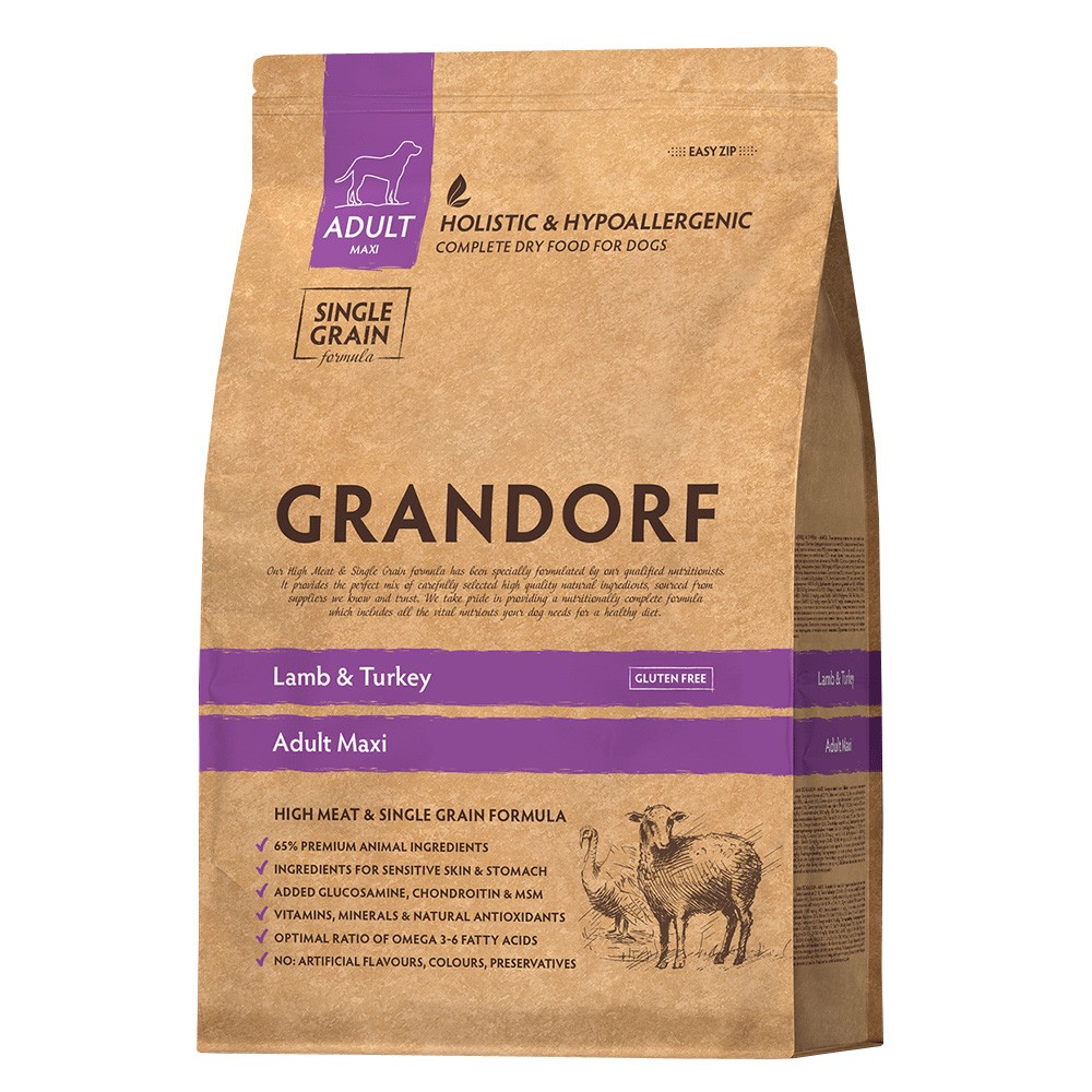 Корм для собак GRANDORF для крупных пород, ягнёнок с индейкой сух. 3кг корм для собак grandorf четыре вида мяса для мелких пород сух 3кг