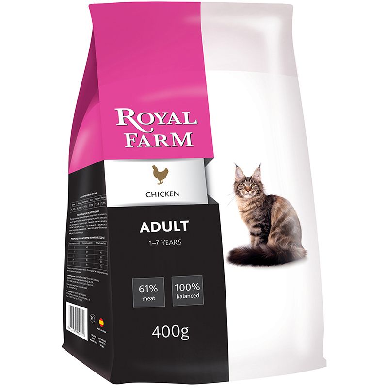 

Корм для кошек ROYAL FARM, курица сух. 400г