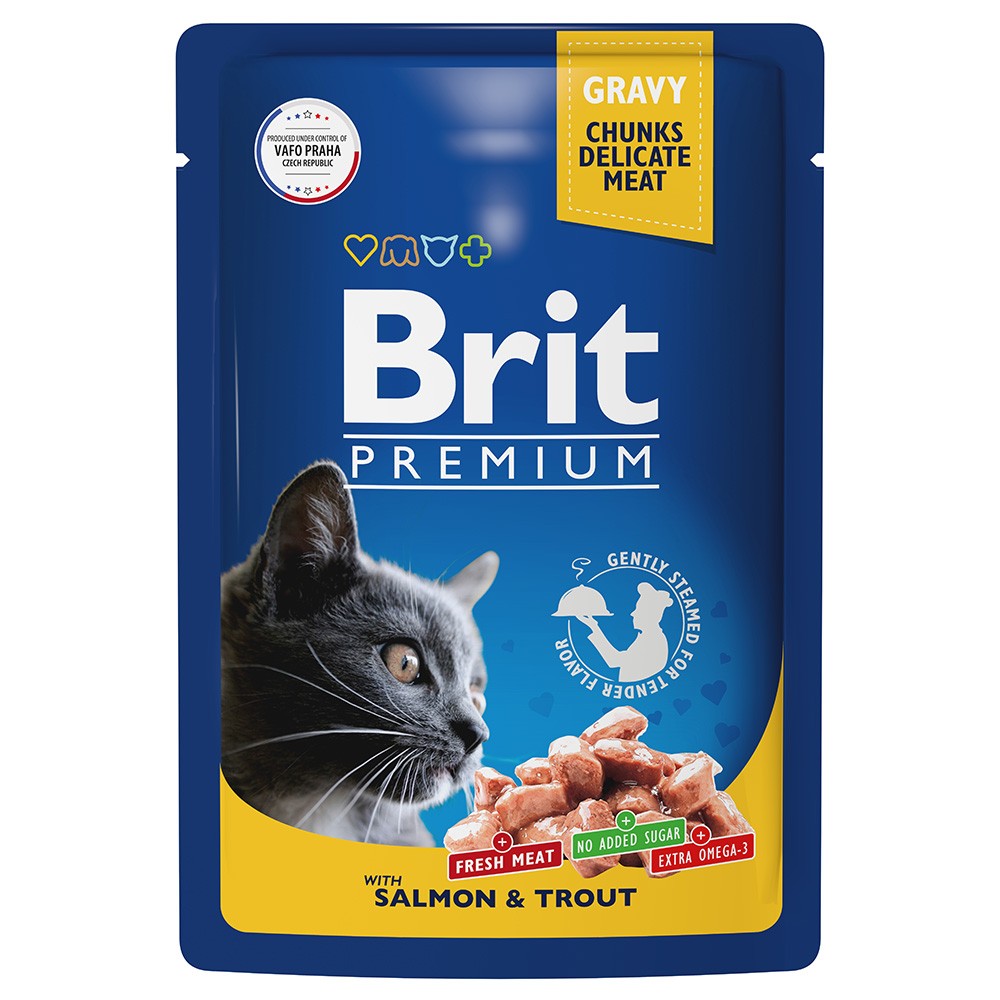 Корм для кошек Brit лосось с форелью пауч 85г корм для кошек brit premium треска в желе пауч 85г