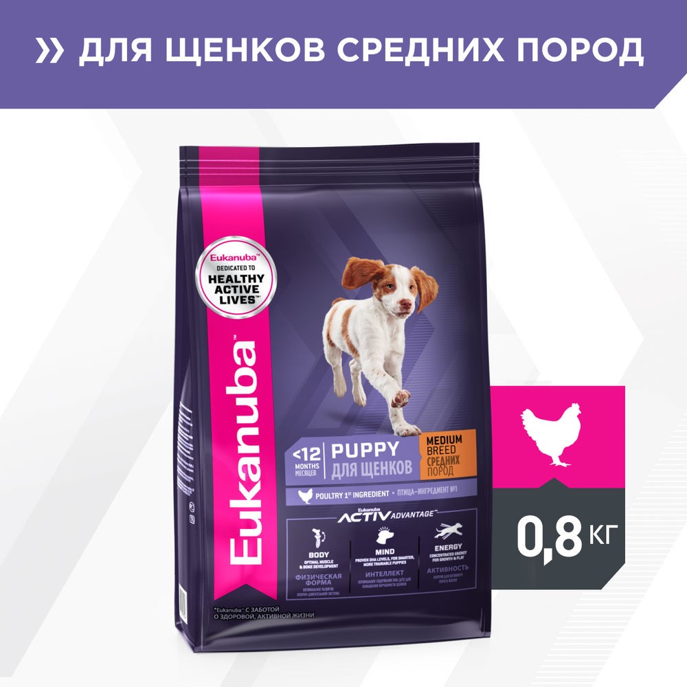 Корм для щенков Eukanuba для средних пород сух.800г