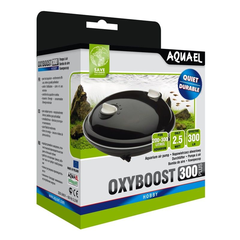 Компрессор AQUAEL OXYBOOST 300 plus для аквариума 200 - 300 л (300 л/ч, 2.5 Вт, 2 канала, регулируемый)