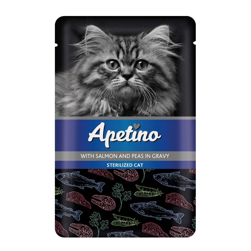 

Корм для кошек APETINO для стерилизованных лосось, горошек в соусе пауч, для стерилизованных лосось, горошек в соусе пауч