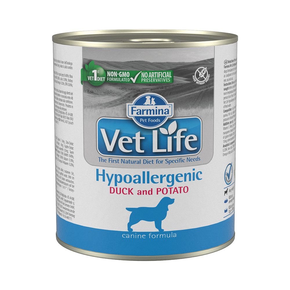 Корм для собак Farmina Vet Life Hypoallergenic при аллергиях, утка с картофелем паштет банка 300г