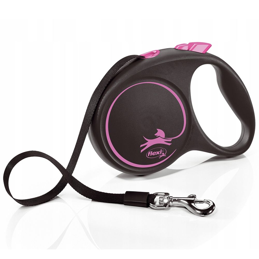 цена Рулетка для собак Flexi Black Design M (до 25кг) 5м лента черный/розовый