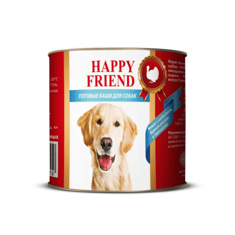 Корм для собак HAPPY FRIEND Каша с индейкой, бурым рисом и овощами 525г мини багет с чесноком 525г