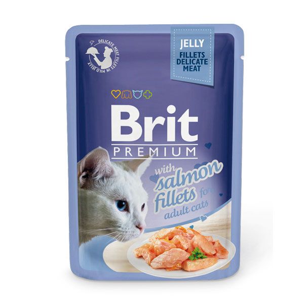 Корм для кошек Brit Premium Cat Jelly Кусочки из филе лосося в желе пауч 85г