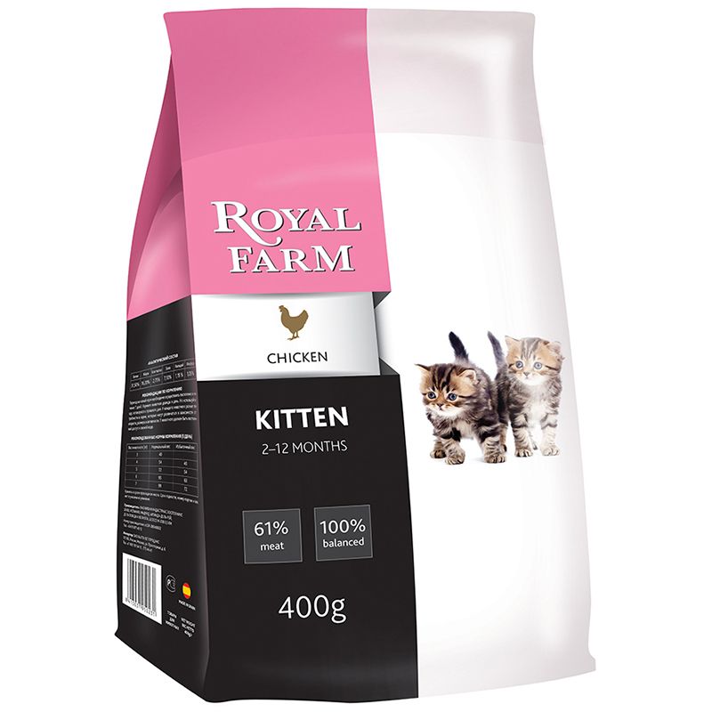 

Корм для котят ROYAL FARM, курица сух. 400г
