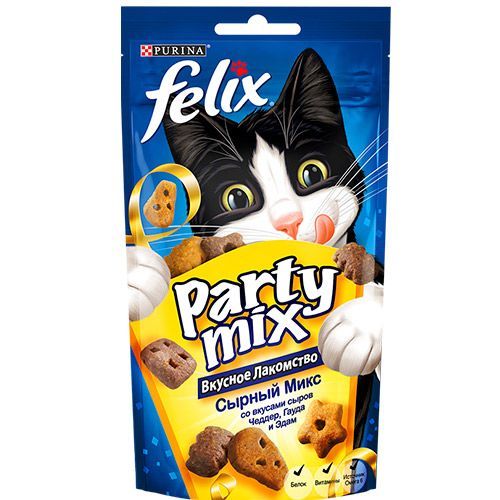 

Лакомство для кошек FELIX Party mix Сырный Микс 60г, Party mix Сырный Микс 60г