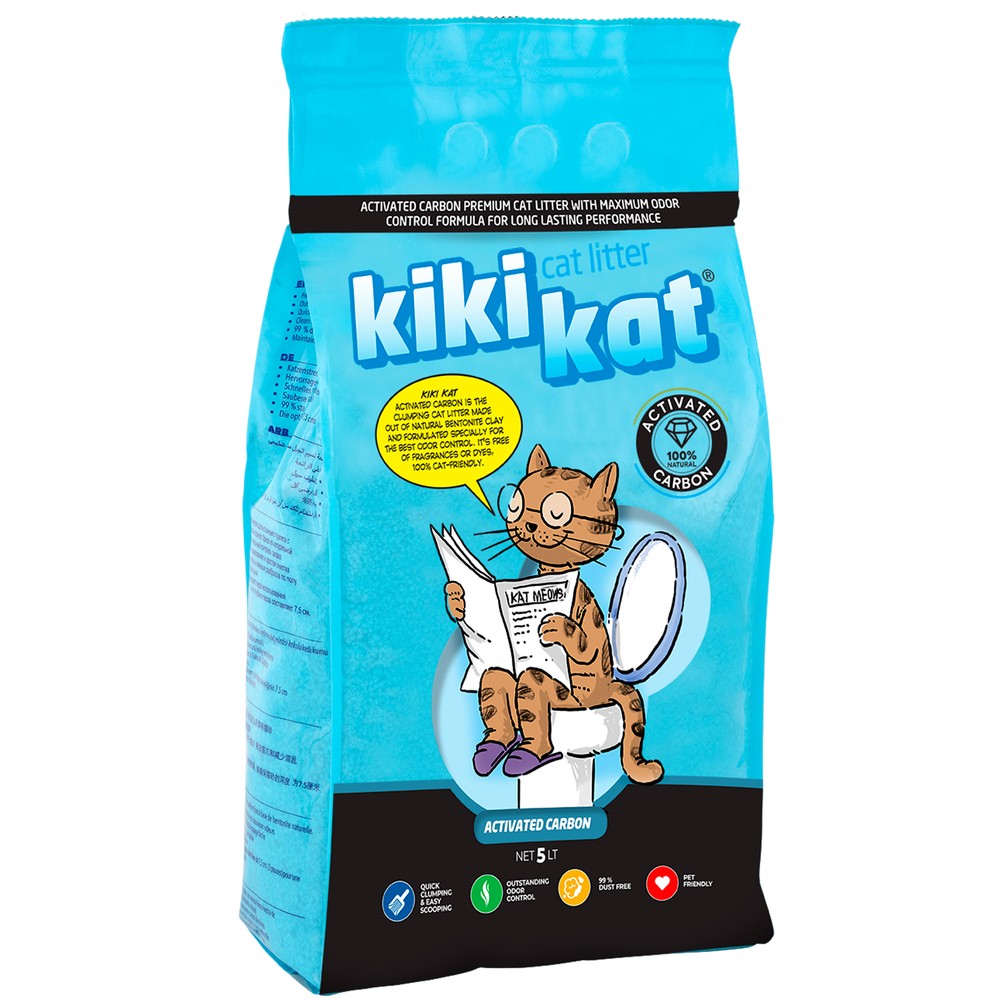 Наполнитель для кошачьего туалета KIKIKAT Активированный уголь комкующийся 5л цена и фото