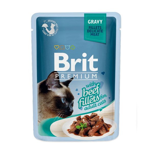 Корм для кошек Brit Premium Cat Gravy Кусочки из филе говядины в соусе пауч 85г