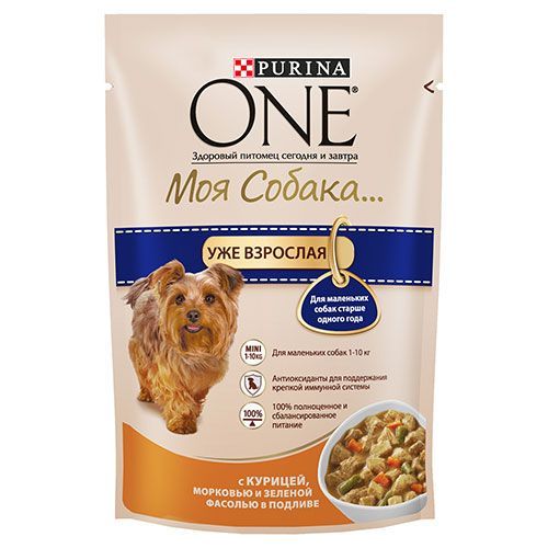 

Корм для собак PURINA ONE Моя Собака курица, морковь, фасоль, конс. пауч 100г, ONE Моя Собака курица, морковь, фасоль, конс. пауч 100г