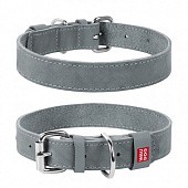 Ошейник для собак COLLAR Waudog Classic кожа, металлическая пряжка (шир. 20мм, дл. 30-39см) серый